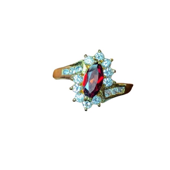 Joseph Cleary Gold Tone Ring Marquee Cut Red Garnet Bypass Statement JC - Picture 5 of 12